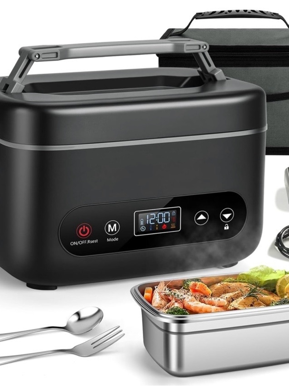 New Cordless Heated Lunch Box Food Warmer Rechargeable Leakproof 1.2L Portable